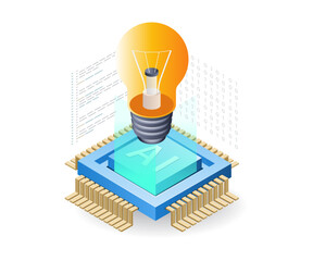 Poster - Artificial intelligence idea reference, flat isometric 3d illustration
