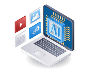 Leinwandbilder - Artificial intelligence for computer applications concept flat isometric 3d illustration