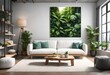 Artistic touch: a prominent green leaf artwork in the living room, Nature-inspired décor featuring a prominent green leaf painting, Green leaf artwork in a cozy living room setting.