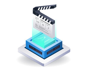 Poster - Artificial intelligence creates movie content, flat isometric 3d illustration
