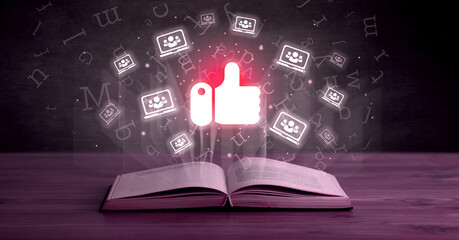 Wall Mural - Open book with social networking icons above