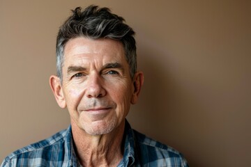 Wall Mural - Portrait of a happy senior man smiling at the camera with copy space