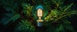 Green eco friendly lightbulb from trees with copyspace environment day, earth day, global warming day
