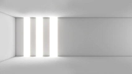 Poster - A mockup frame on a white background with white corridor stairs.,3D rendering