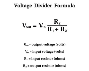 Voltage divider Formula on the white background. Education. Science. School. Formula. Vector illustration.