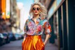 Fashion Forward Woman Striding Confidently on City Street