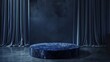 The luscious and plush midnight blue velvet podium exudes sophistication and glamour providing the perfect platform for showcasing . .