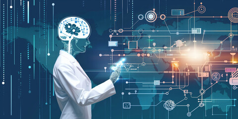 Wall Mural - doctor utilising artificial intelligence for medical technology and healthcare research concept