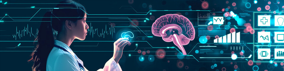 Wall Mural - doctor utilising artificial intelligence for medical technology and healthcare research concept
