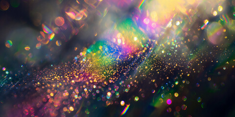 Wall Mural - Rainbow sparks glitter background with bokeh lights