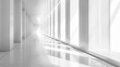 Bright white corridor with geometric shadows - A minimalist modern architecture shot showcasing a corridor with repeating geometric shadows and light reflections