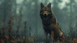 Wolf in a dark mysterious foggy fores