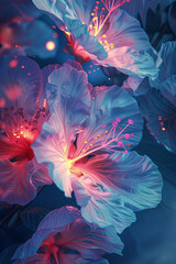 Illustration of colorful flowers glowing in the dark