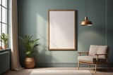 Fototapeta  - A blank photo frame on a painted wall for mockup design