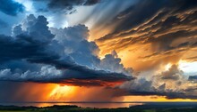 Photorealistic Dramatic Late Afternoon Skies With An Epic Stormy Clouds; Twilight Color; Ver