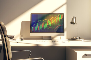 Poster - Abstract creative financial graph on modern laptop monitor, forex and investment concept. 3D Rendering