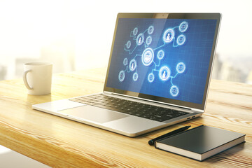 Poster - Social network concept on modern laptop screen. 3D Rendering
