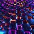 An intricate lattice of interlocking hexagons glowing with neon light against a dark background