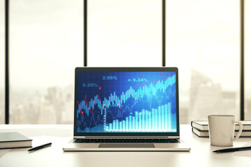 Poster - Abstract creative financial diagram on modern computer monitor, banking and accounting concept. 3D Rendering