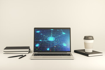 Aufkleber - Modern computer monitor with creative lock hologram and chip. Information security concept. 3D Rendering