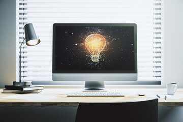 Aufkleber - Creative light bulb illustration on modern computer monitor, future technology concept. 3D Rendering