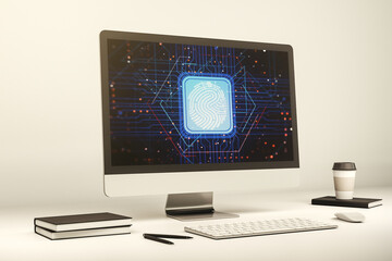 Aufkleber - Abstract creative fingerprint illustration on modern laptop monitor, digital access concept. 3D Rendering