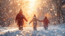 A Family Engaging In A Massive Snowball Fight During The First Snow