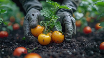 An individual planting a small, sustainable vegetable patch in the backyard