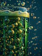 Capture the essence of St Patricks Day with a side view illustration of a refreshing pint of green beer Show the bubbles and colors in perfect detail for a festive and lively design