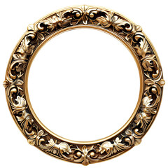 Golden circle wooden photo frame Isolated on transparent background.