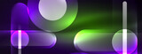 Fototapeta Sport - Abstract design pulsates with neon glowing light effects, casting an entrancing glow in the darkness, captivating the eye with its vibrant energy. Glass circles neon glowing light effects