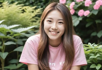 Charming Asian Woman on Park Bench