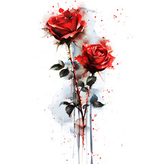 Wall Mural - bouquet of red roses on white background, watercolor style