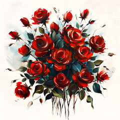 Wall Mural - bouquet of red roses on white background, watercolor style