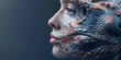 Abstract Skin treatment concept, with woman with rough face skin, in dinosaur head shape. copy space.  generative ai 