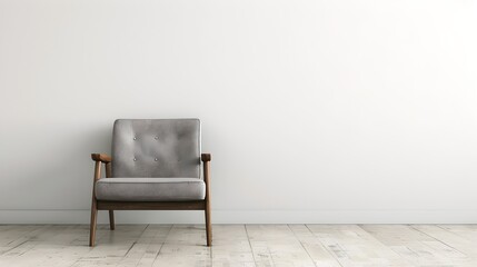Wall Mural - minimalist interior with a single armchair against a white wall. a stark, serene setting perfect for