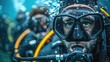 Dive instructors teaching scuba diving classes, exploration and teaching