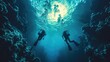 Dive instructors teaching scuba diving classes, exploration and teaching