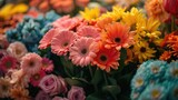 Fototapeta Kwiaty - Vibrant flower market, colorful blooms, lively and fragrant atmosphere