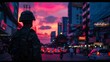 Bangkok in twilight: A city divided by civil war, soldier silhouette against a neon-lit backdrop