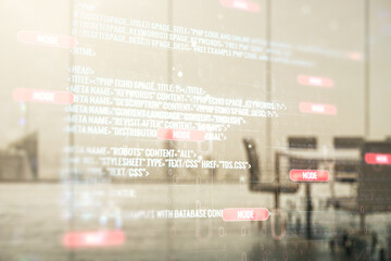 Aufkleber - Multi exposure of abstract software development hologram on a modern meeting room background, research and analytics concept