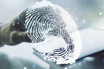 Aufkleber - Abstract creative fingerprint concept with finger clicks on a digital tablet on background. Multiexposure