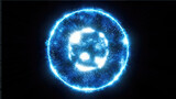 Fototapeta Do przedpokoju - Blue energy magic sphere round hi-tech light digital ball space planet star made of futuristic light rays lines and energy particles. Abstract background