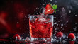 Strawberry Slice Dive into Fizzy Soda, Midnight Bokeh Sparkles