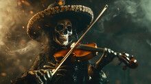 Spooky Female Witch Skeleton Playing Violin