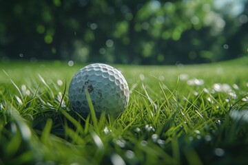 Golf Ball on Lush Green Field. Generative AI