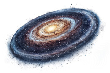 milky way galaxy, showcasing its spiral arms and vast expanse of stars against a clean white backdro