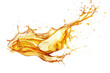 Golden oil splash with vibrant hues,  isolated on white background.