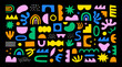 © Dedraw Studio - Colorful abstract shape doodle collection. Funny geometric collage shapes. Modern element set in hand drawn style. Creative decoration clip art bundle on isolated background.
