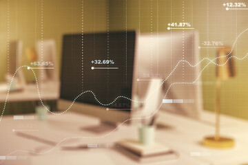 Poster - Double exposure of abstract creative statistics data hologram on computer background, analytics and forecasting concept